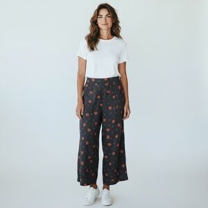 Farm Rio for Anthropologie Black and Red Strawberry Wide-Leg Pants